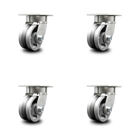 Service Caster 4 Inch Kingpinless V Groove Semi Steel Wheel Swivel Top Plate Caster, 4PK SCC-KP30S420-VGR-4
